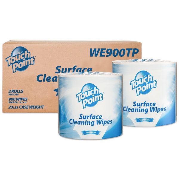 Touch Point Facility Cleaning Wipes Large Roll, 8" x 6", 900 Wipes/Roll, 2 Rolls/Case WE900TP-CS - main